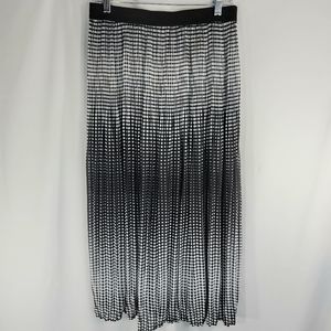 Notations Black & White Polka-dot Elastic Waist Pleated Midi Skirt Size Large